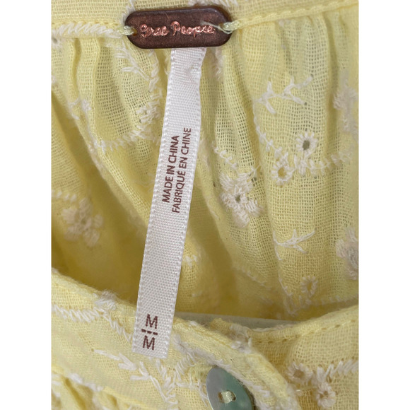 Free People Womens Down From The Clouds Button Down Blouse Yellow SZ M - Picture 8 of 8
